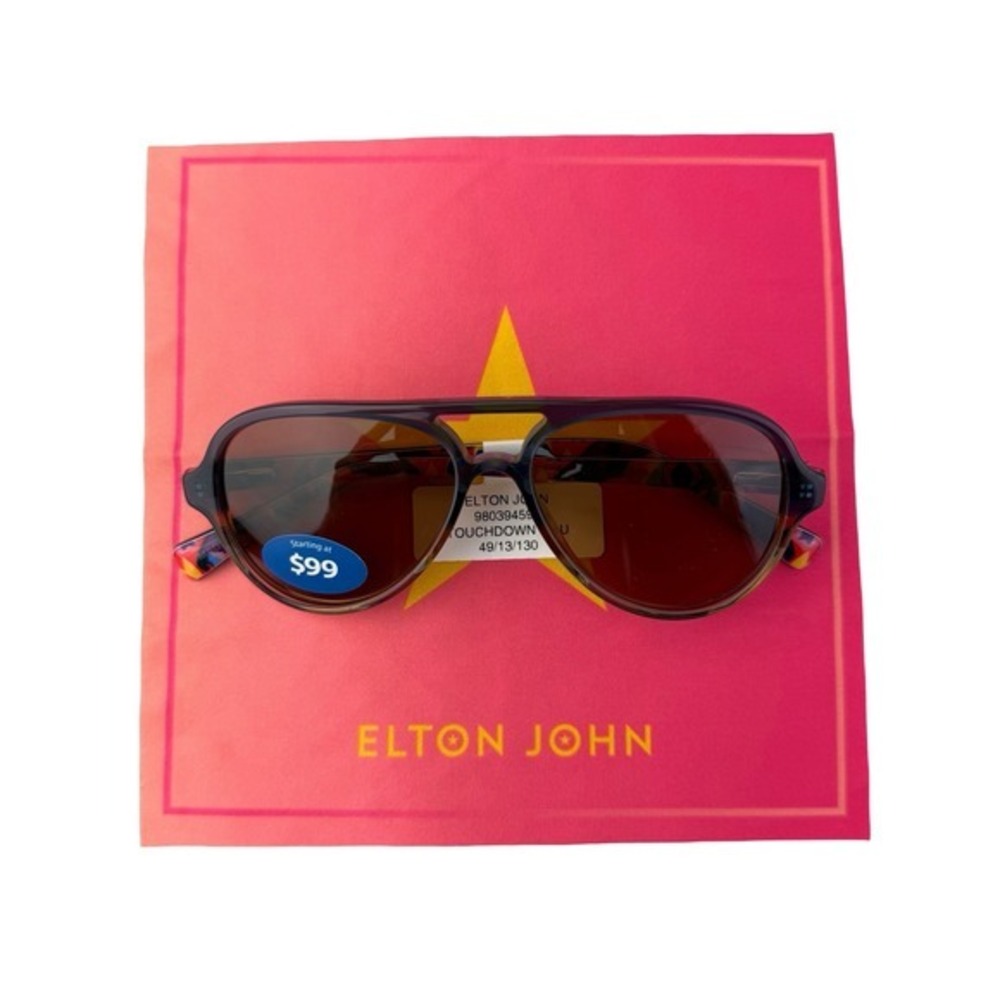 Elton John Touchdown - Blue Aviator Sunglasses Glasses w blue case & pink cloth